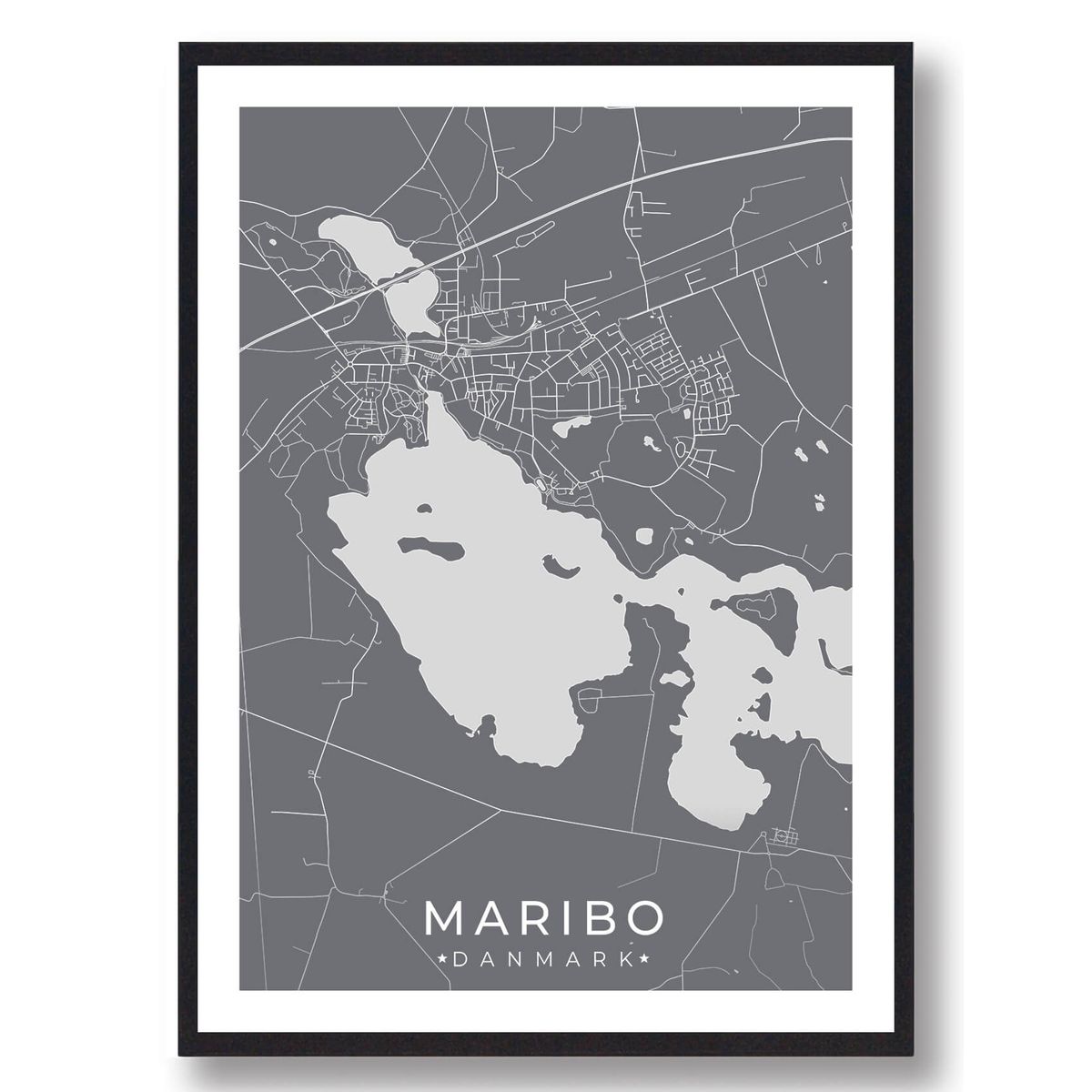 Maribo by plakat - grå (Størrelse: L - 50x70cm (B2))