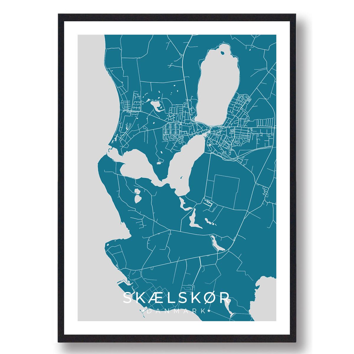 Skælskør by plakat - blå (Størrelse: L - 50x70cm (B2))