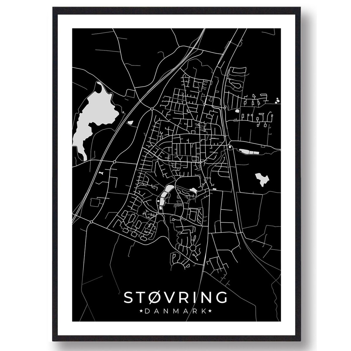 Støvring by plakat - sort (Størrelse: L - 50x70cm (B2))