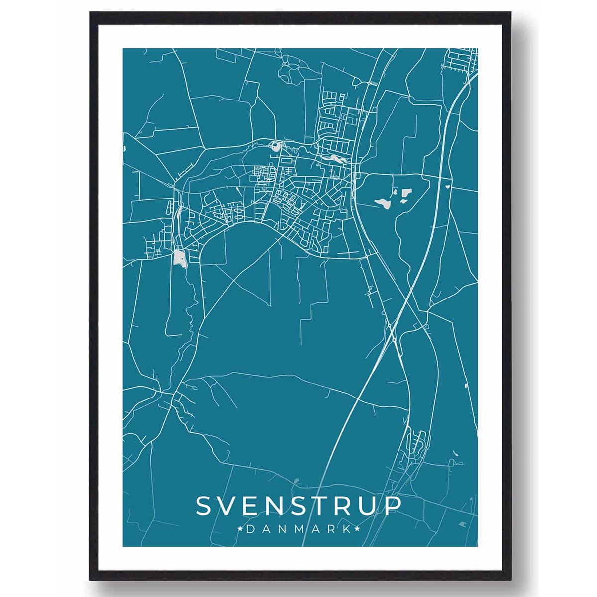 Svenstrup by plakat - blå (Størrelse: L - 50x70cm (B2))