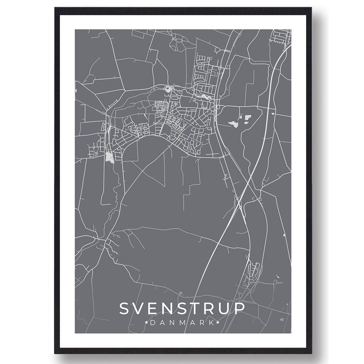 Svenstrup by plakat - grå (Størrelse: L - 50x70cm (B2))