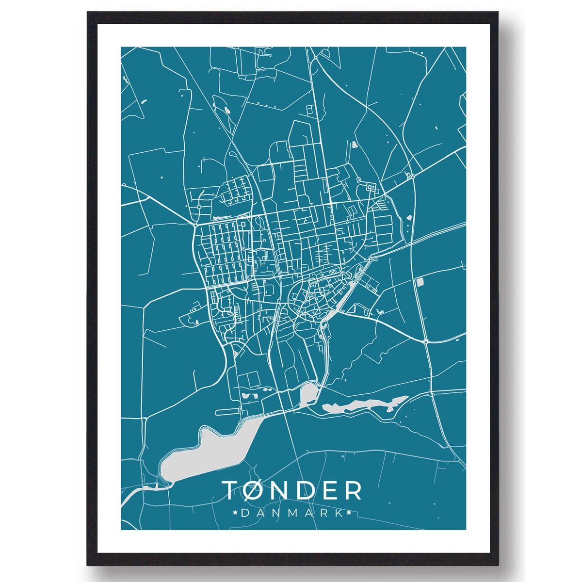 Tønder by plakat - blå (Størrelse: L - 50x70cm (B2))