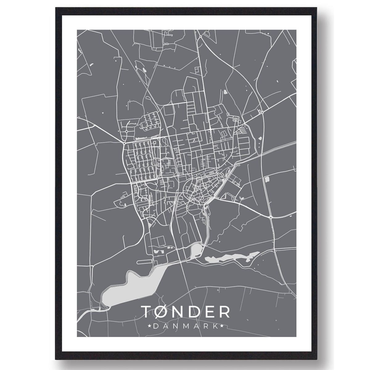 Tønder by plakat - grå (Størrelse: L - 50x70cm (B2))