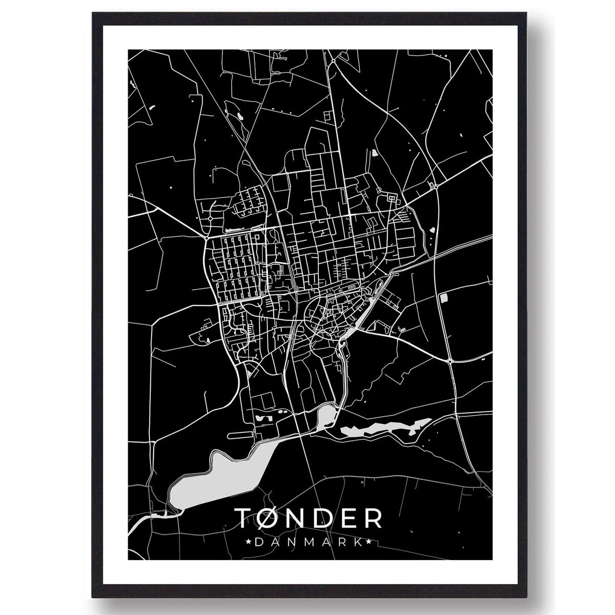 Tønder by plakat - sort (Størrelse: L - 50x70cm (B2))