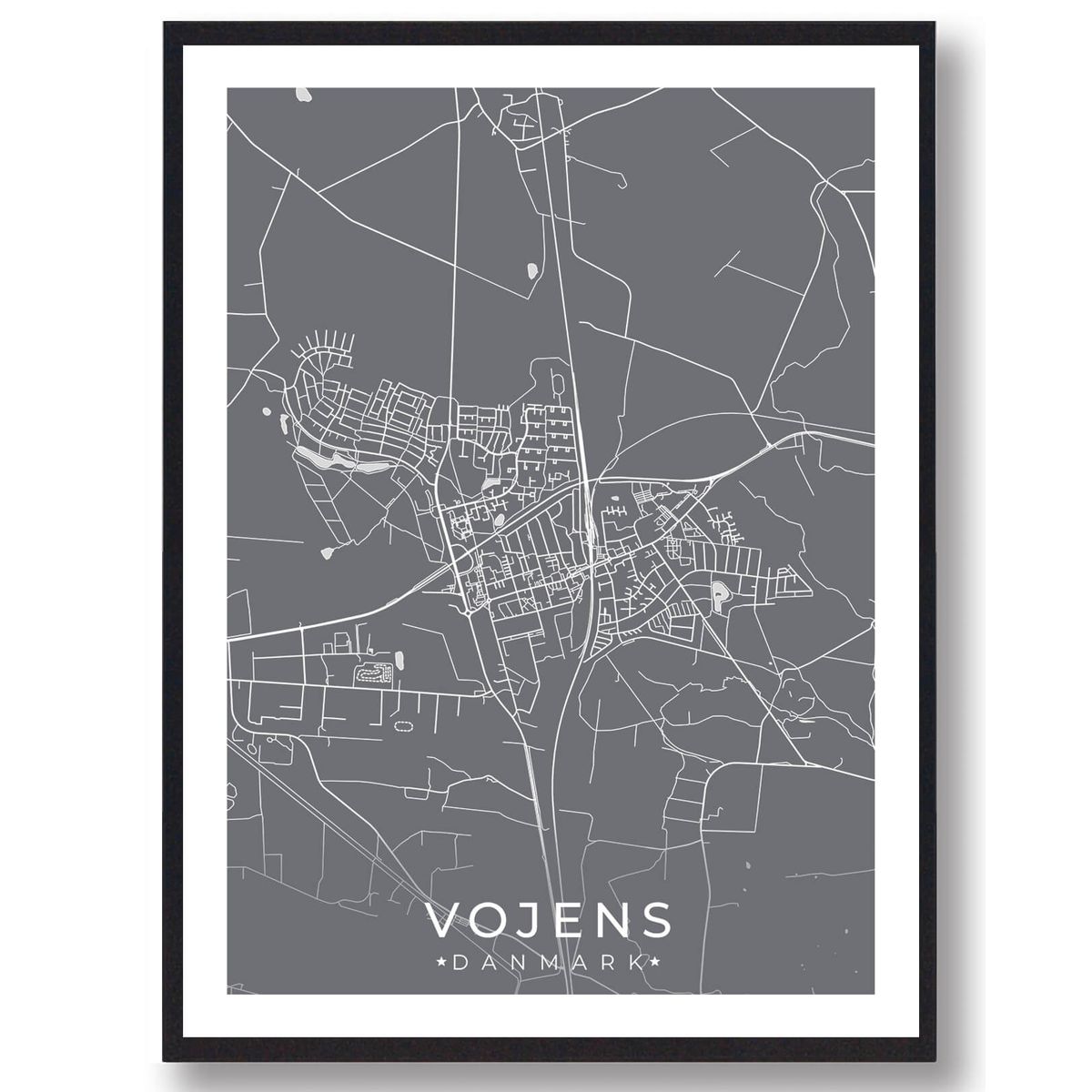 Vojens by plakat - grå (Størrelse: L - 50x70cm (B2))