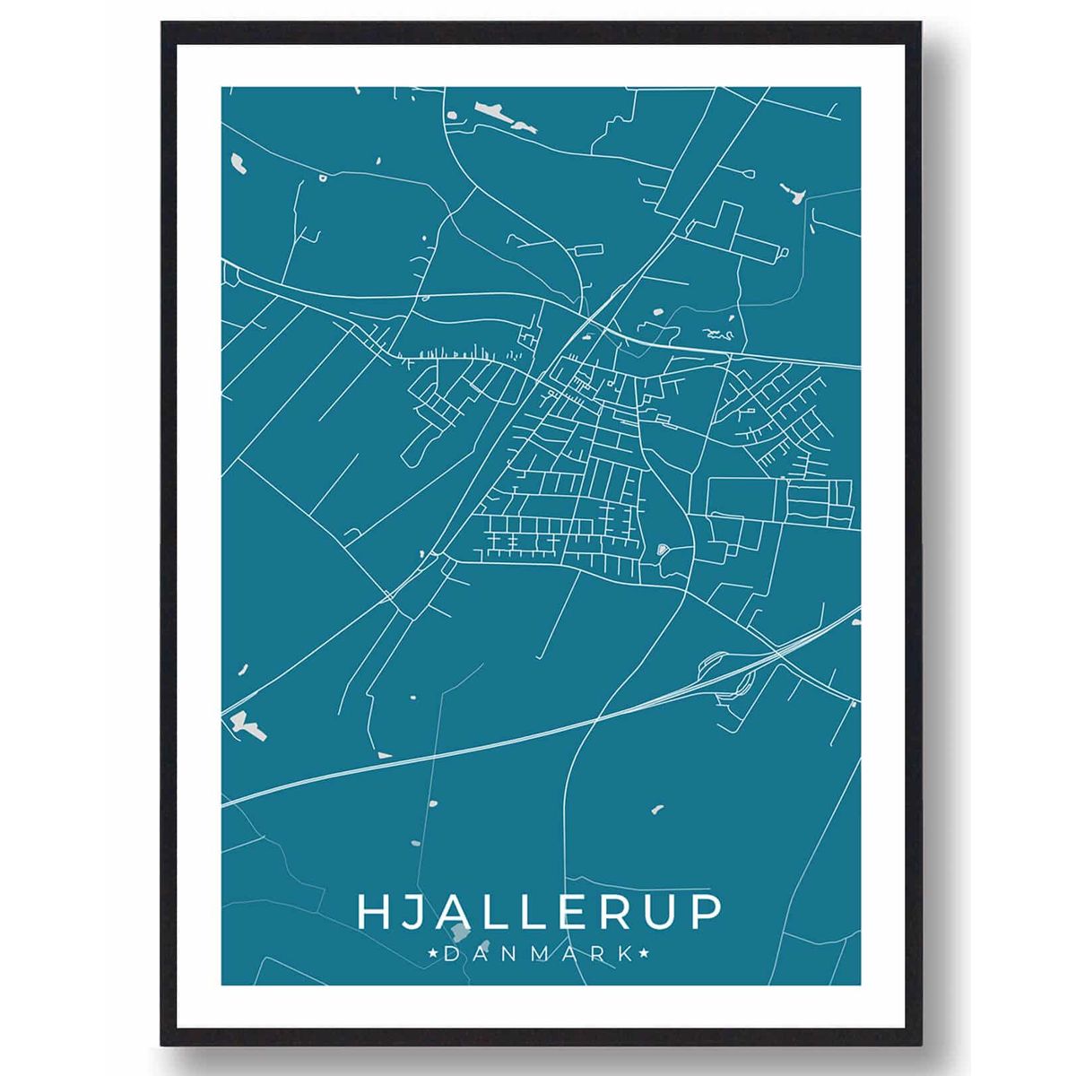 Hjallerup by plakat - blå (Størrelse: L - 50x70cm (B2))