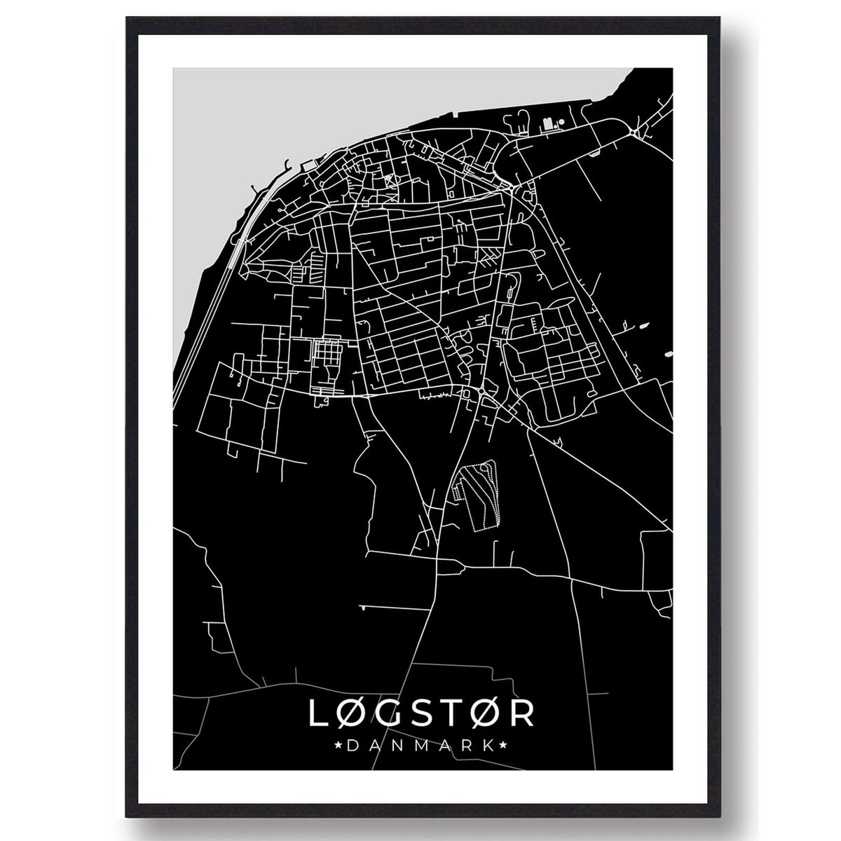 Løgstør by plakat - sort (Størrelse: L - 50x70cm (B2))