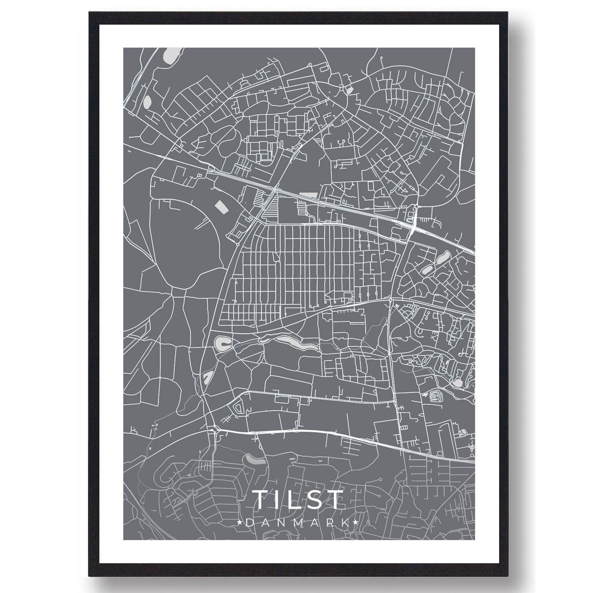 Tilst by plakat - grå (Størrelse: L - 50x70cm (B2))