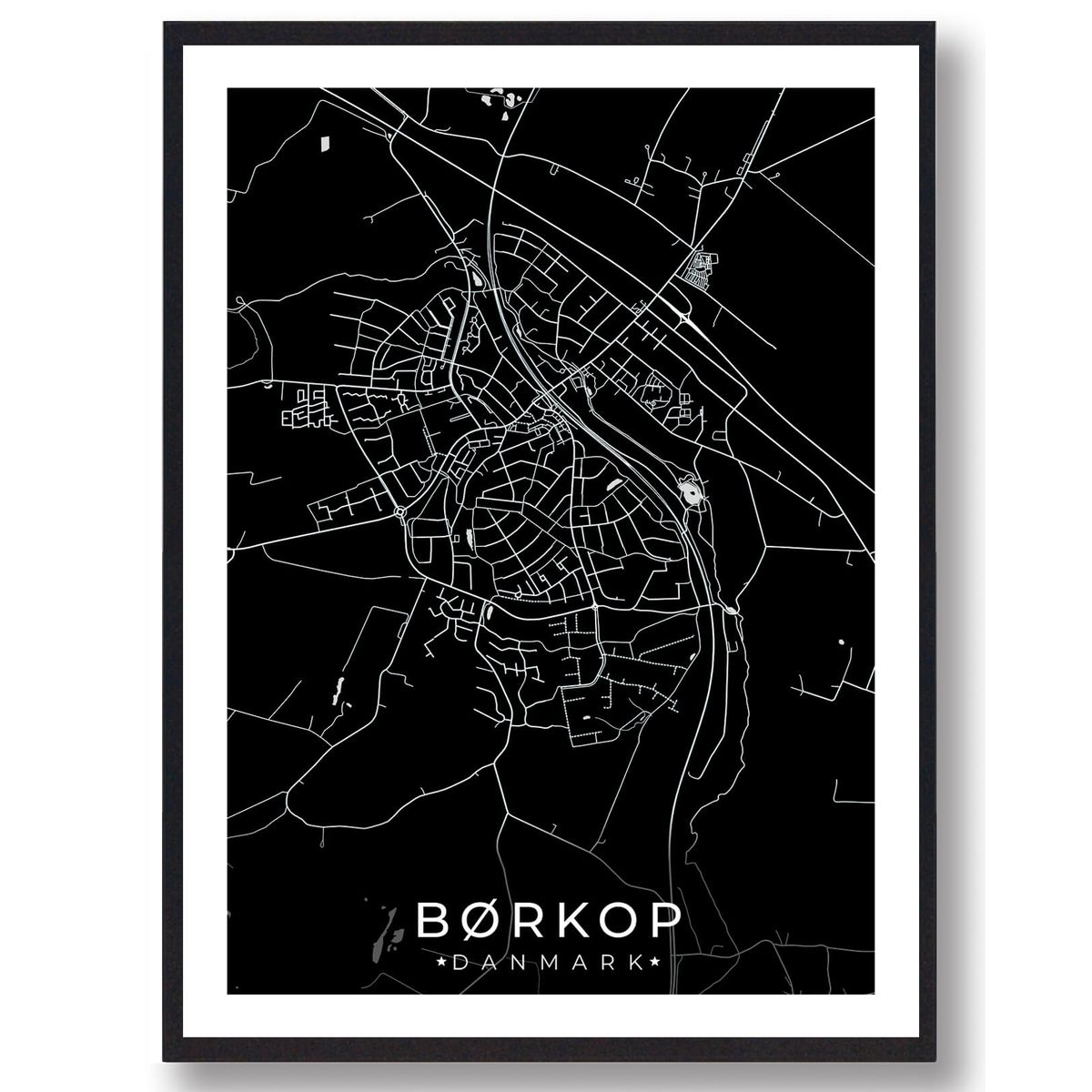 Børkop by plakat - sort (Størrelse: L - 50x70cm (B2))