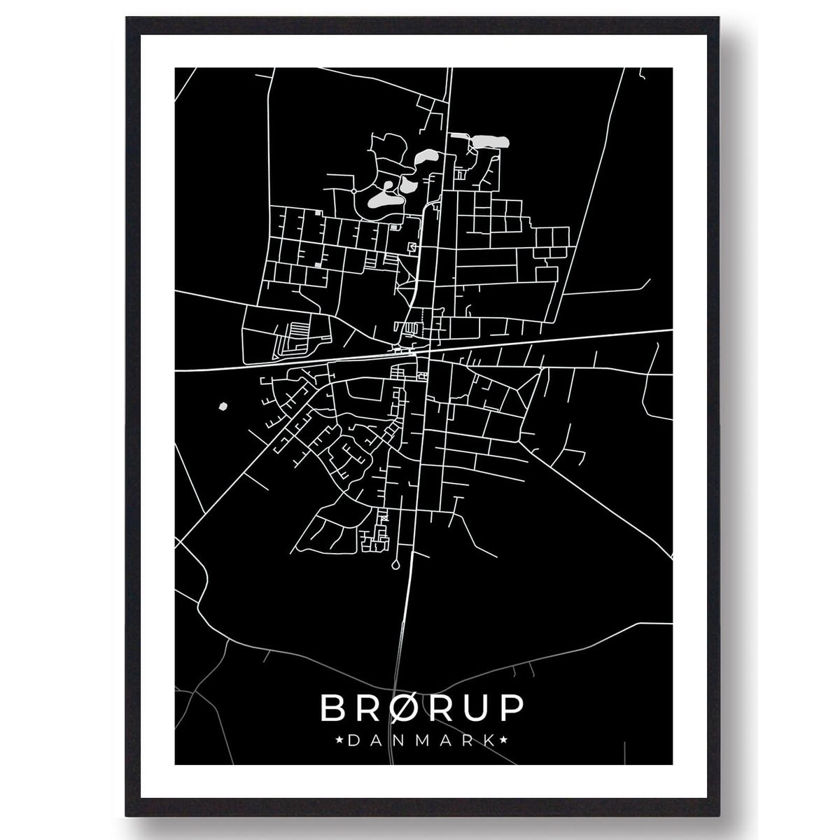 Brørup by plakat - sort (Størrelse: L - 50x70cm (B2))