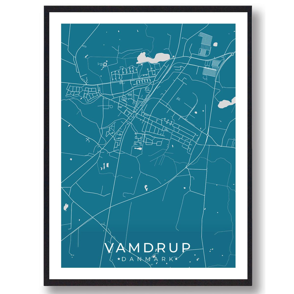 Vamdrup by plakat - blå (Størrelse: L - 50x70cm (B2))