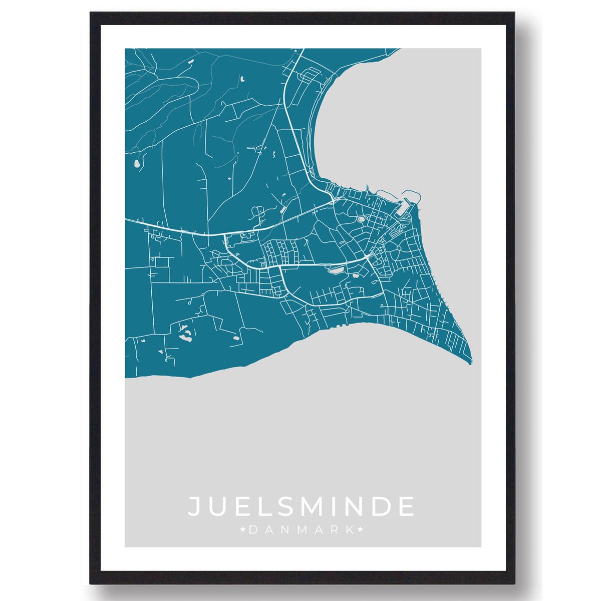 Juelsminde by plakat - blå (Størrelse: L - 50x70cm (B2))