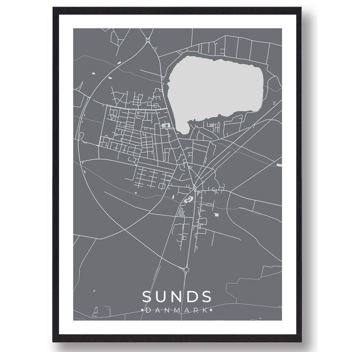 Sunds by plakat - grå (Størrelse: L - 50x70cm (B2))