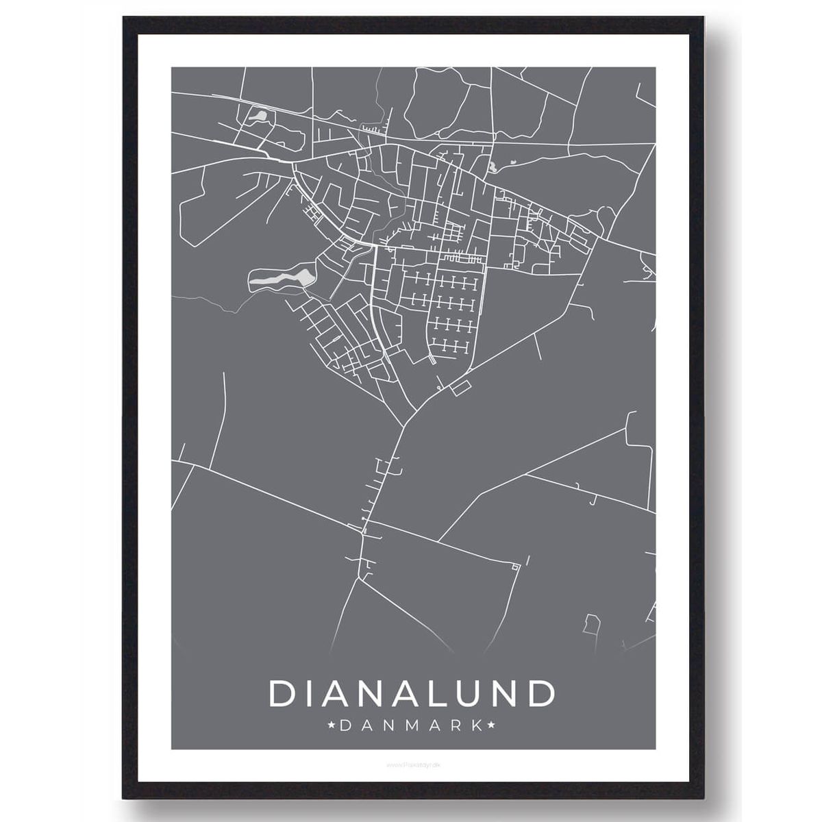 Dianalund by plakat - grå (Størrelse: L - 50x70cm (B2))