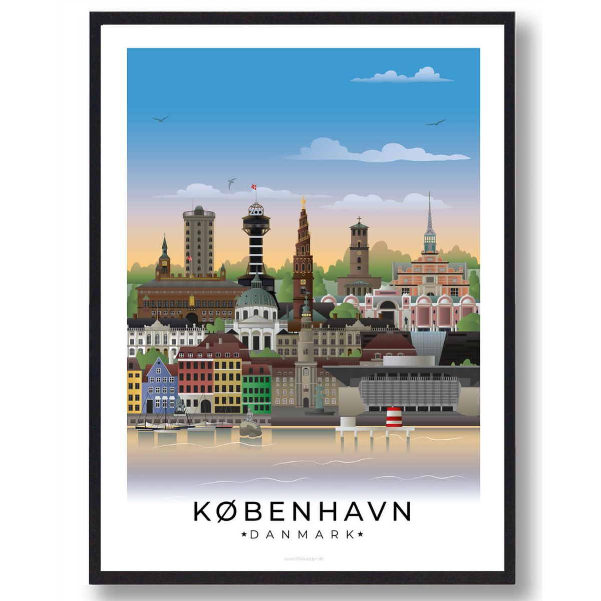 København byplakat med hvid kant (RESTPARTI) (Størrelse: XL - 70x100cm)