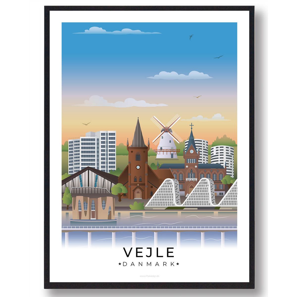 Vejle plakat med hvid kant (RESTPARTI) (Størrelse: L - 50x70cm (B2))