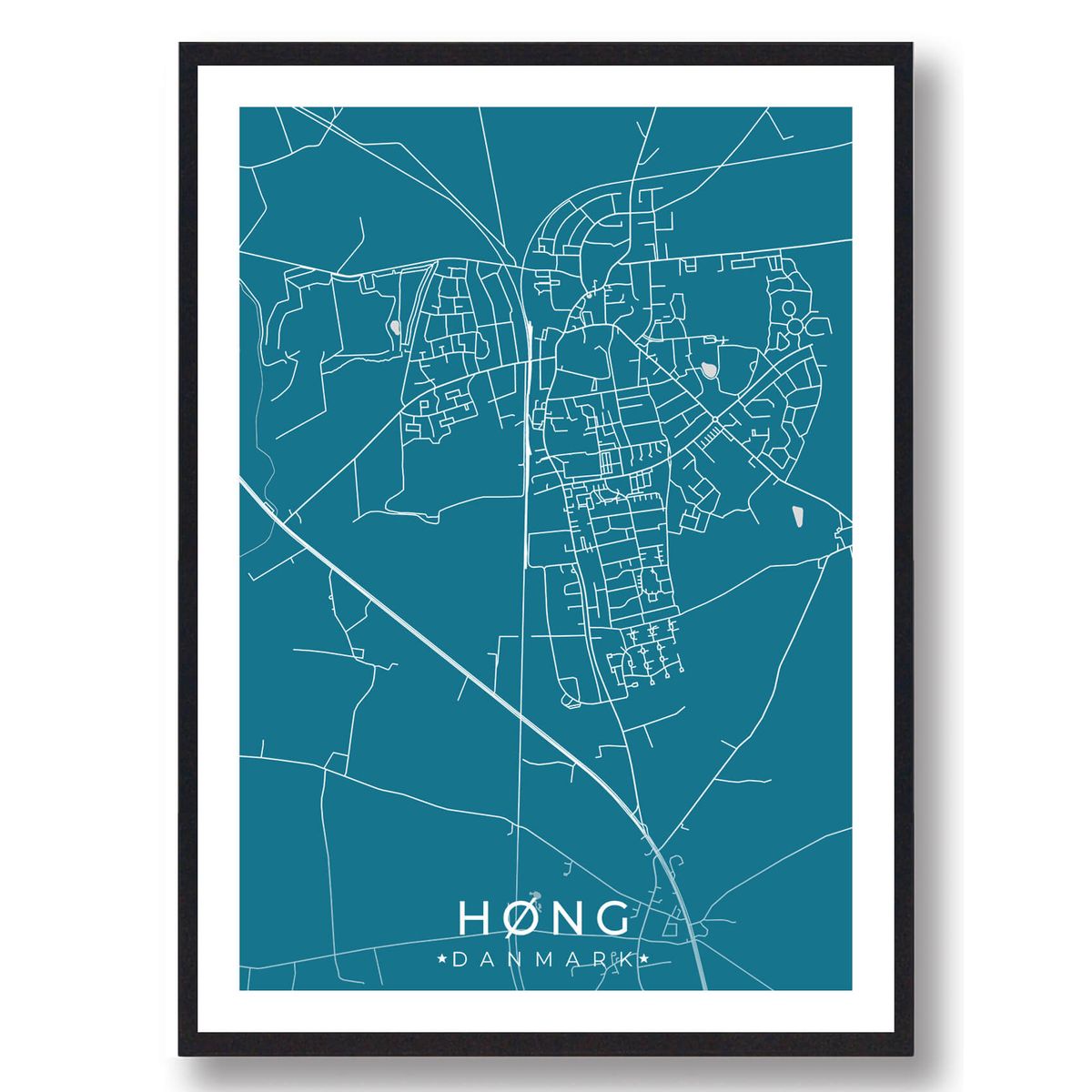 Høng by plakat - blå (Størrelse: L - 50x70cm (B2))