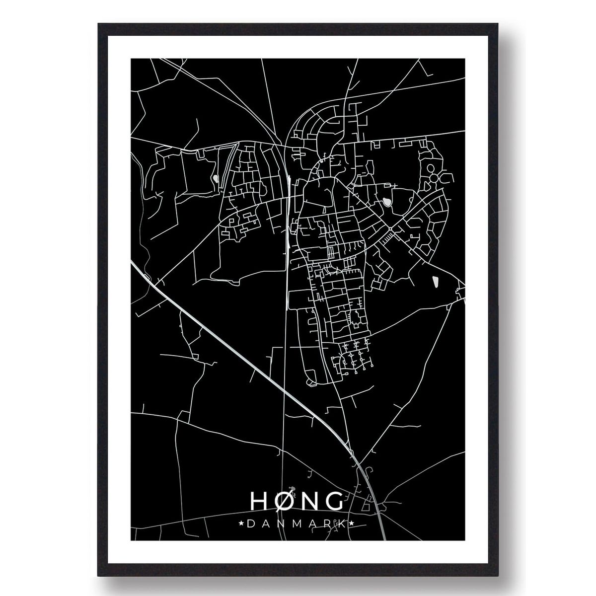 Høng by plakat - sort (Størrelse: L - 50x70cm (B2))