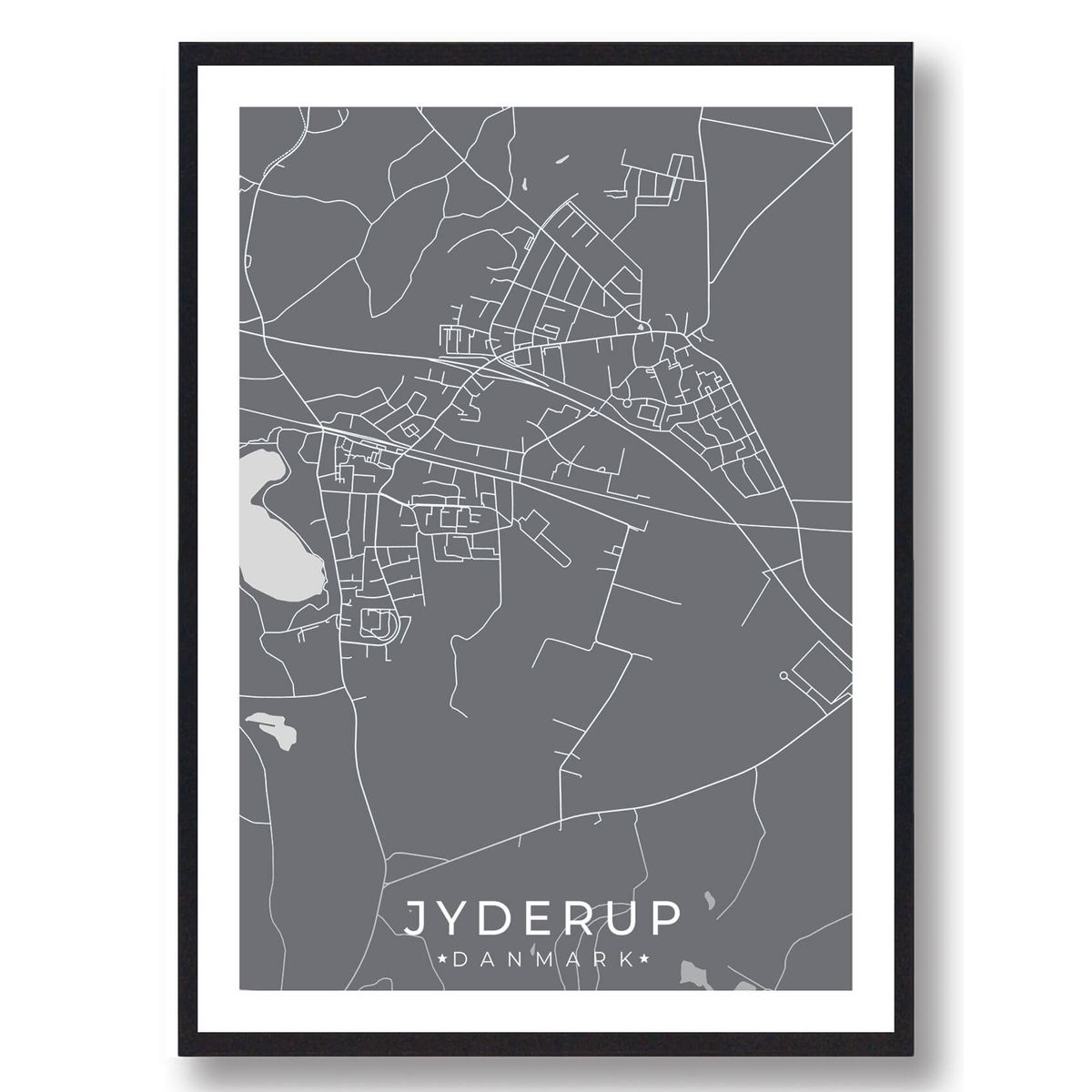 Jyderup by plakat - grå (Størrelse: L - 50x70cm (B2))