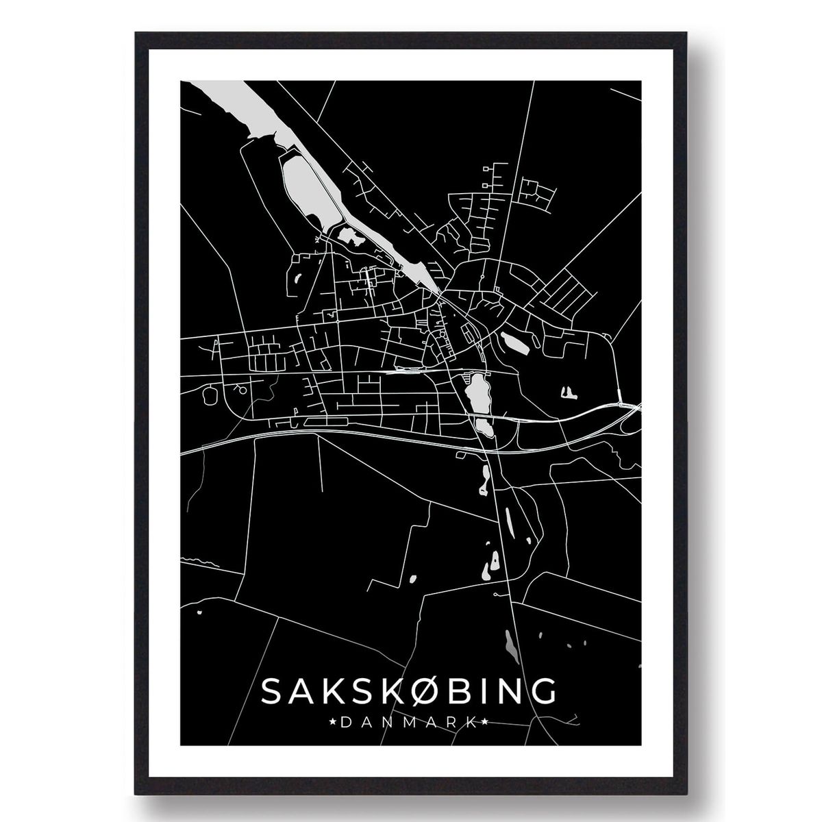 Sakskøbing by plakat - sort (Størrelse: L - 50x70cm (B2))