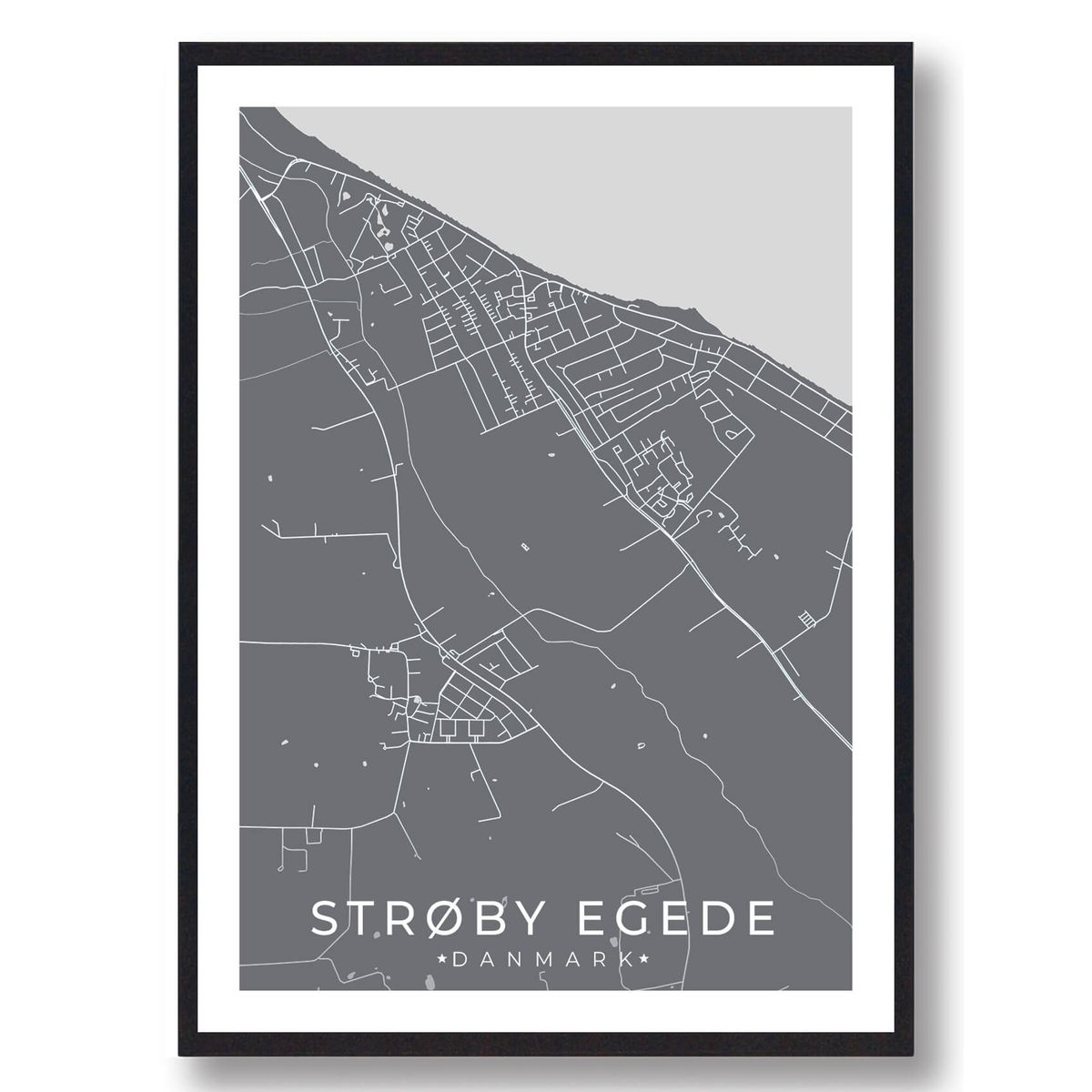 Strøby Egede by plakat - grå (Størrelse: L - 50x70cm (B2))