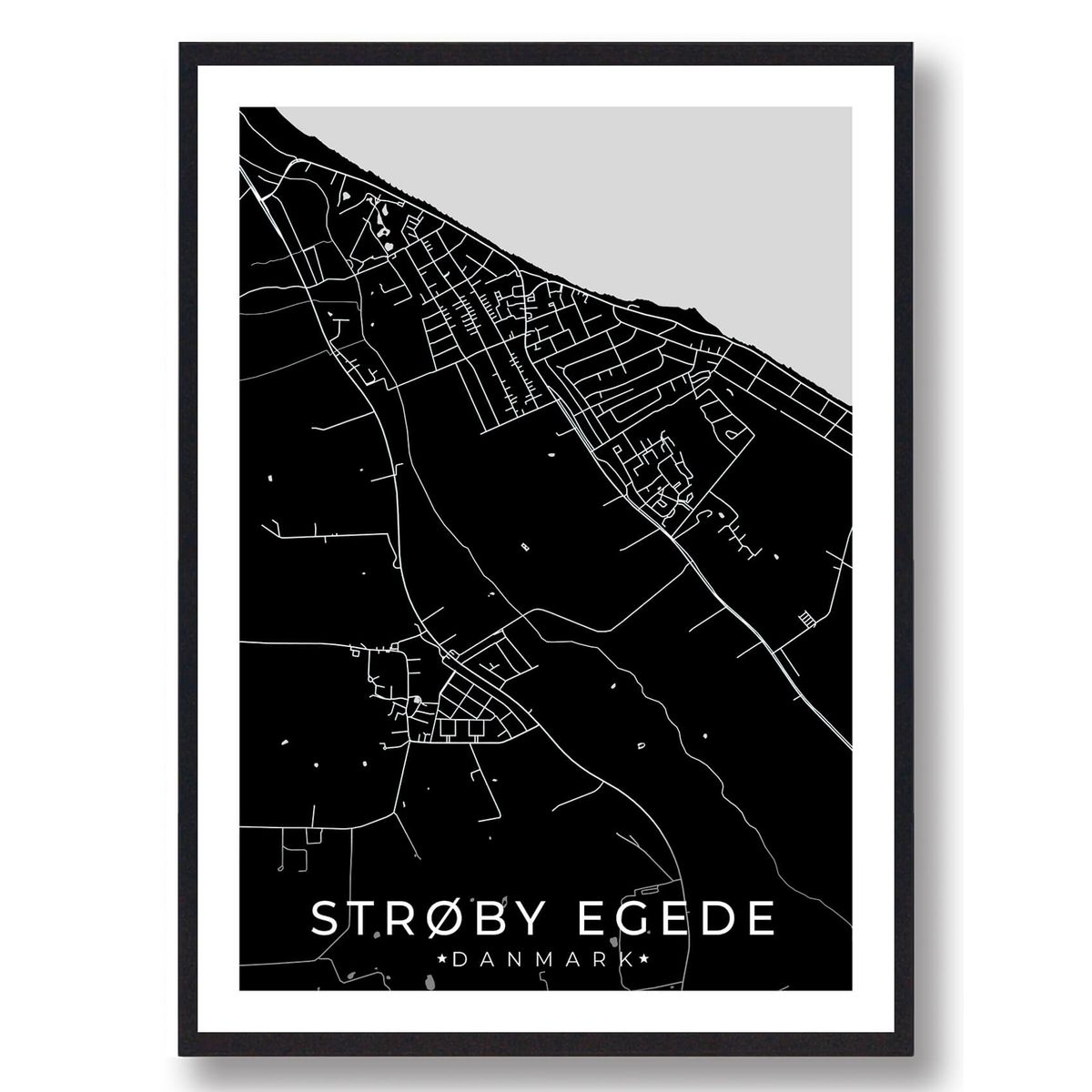 Strøby Egede by plakat - sort (Størrelse: L - 50x70cm (B2))