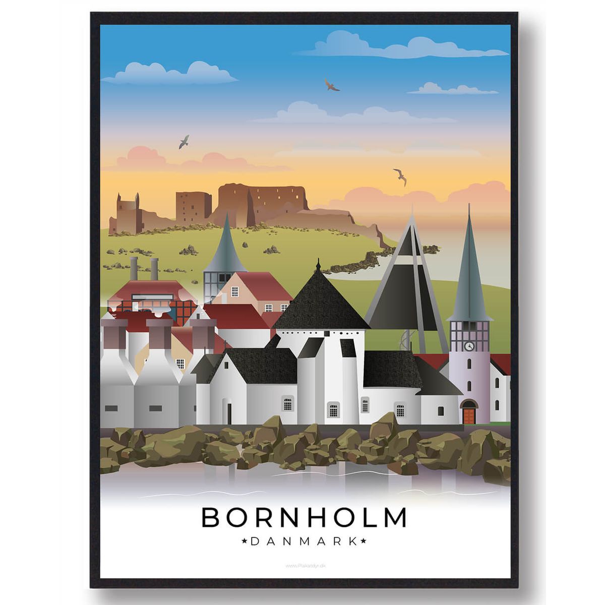 Bornholm byplakat (RESTPARTI) (Størrelse: L - 50x70cm (B2))