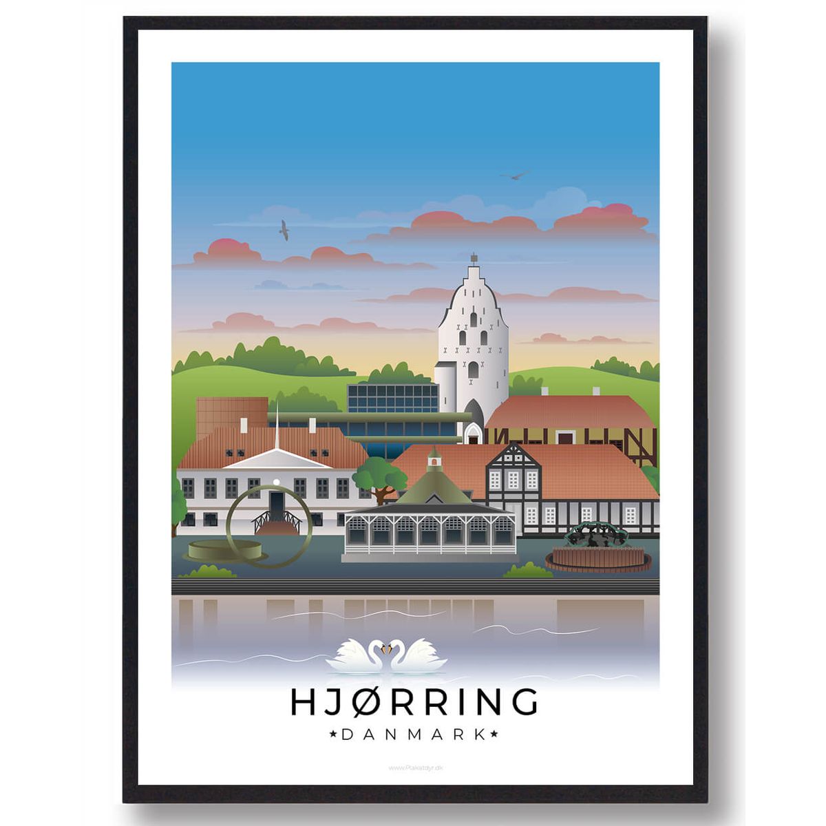 Hjørring plakat med hvid kant (RESTPARTI) (Størrelse: M - 30x40cm)