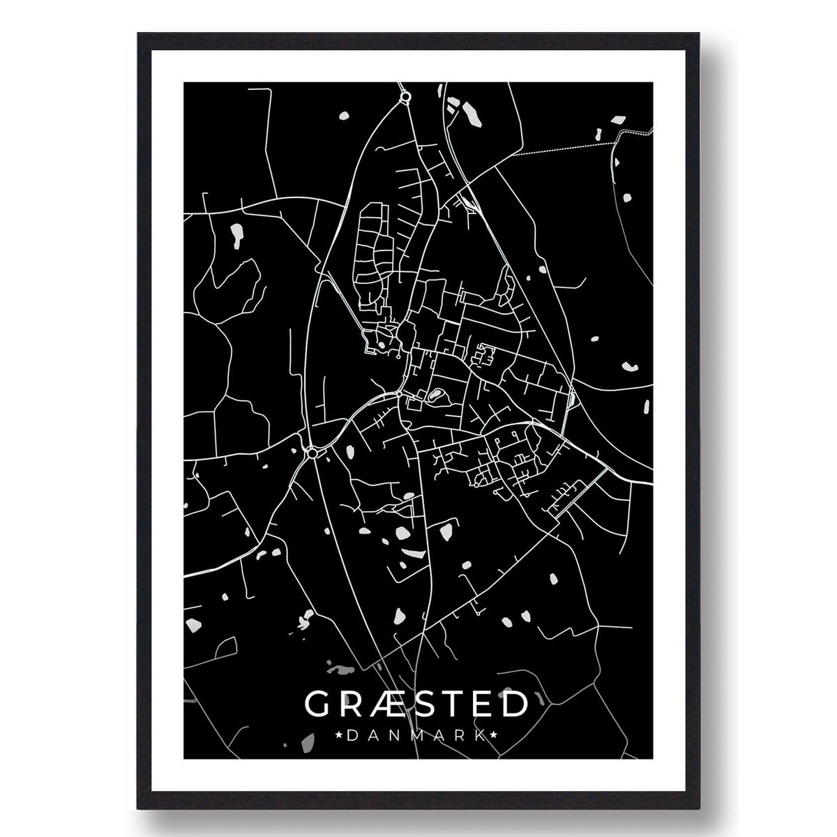 Græsted by plakat - sort (Størrelse: L - 50x70cm (B2))