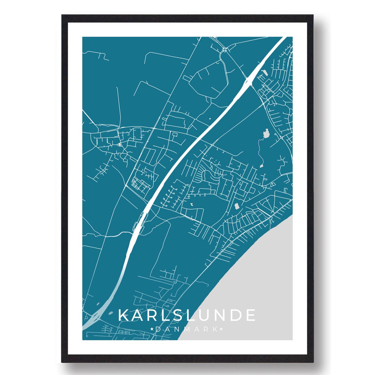 Karlslunde by plakat - blå (Størrelse: L - 50x70cm (B2))