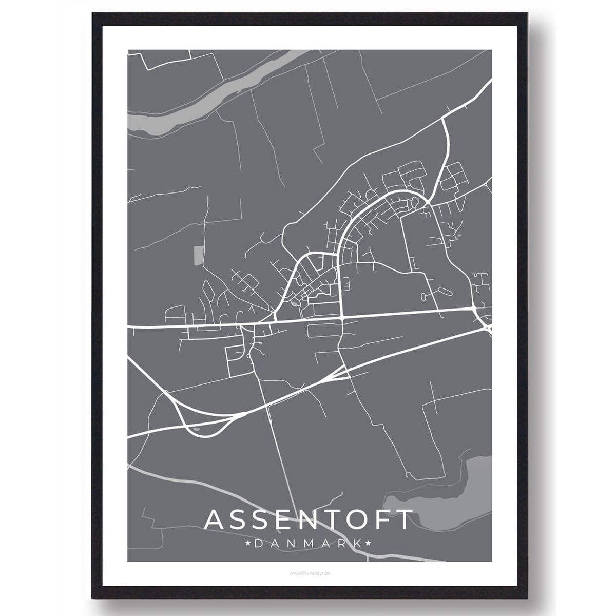 Assentoft by plakat - grå (Størrelse: L - 50x70cm (B2))