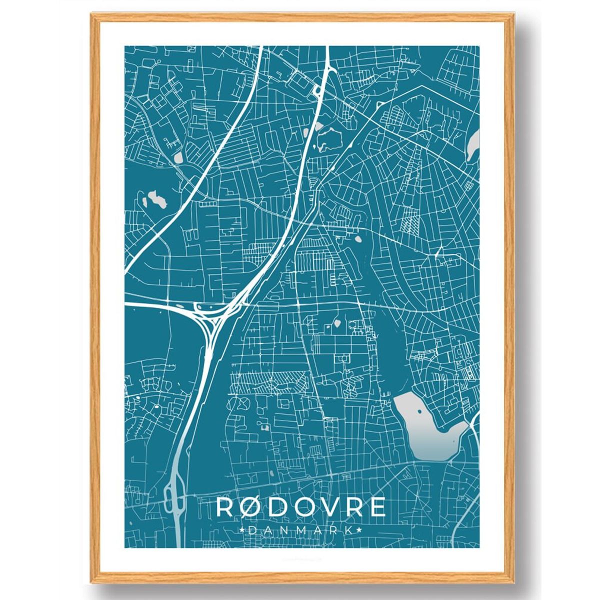 Rødovre by plakat - blå (Størrelse: L - 50x70cm (B2))