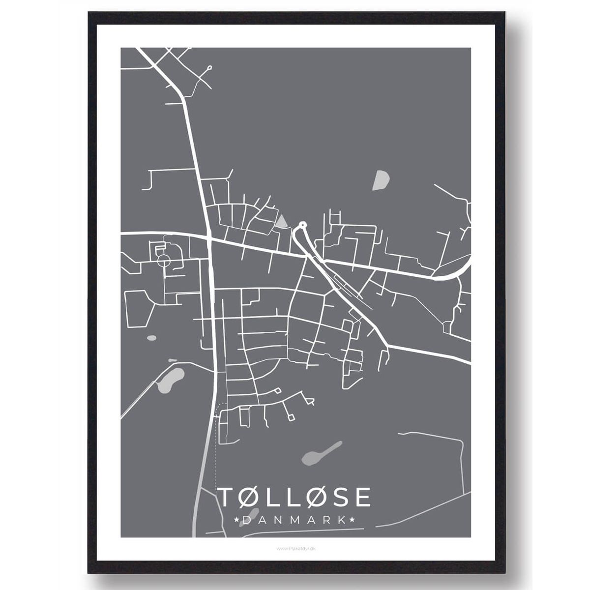 Tølløse by plakat - grå (Størrelse: L - 50x70cm (B2))