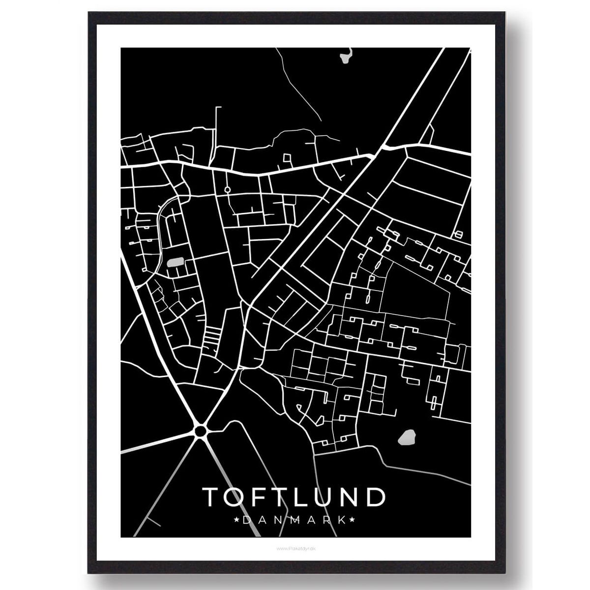 Toftlund by plakat - sort (Størrelse: L - 50x70cm (B2))