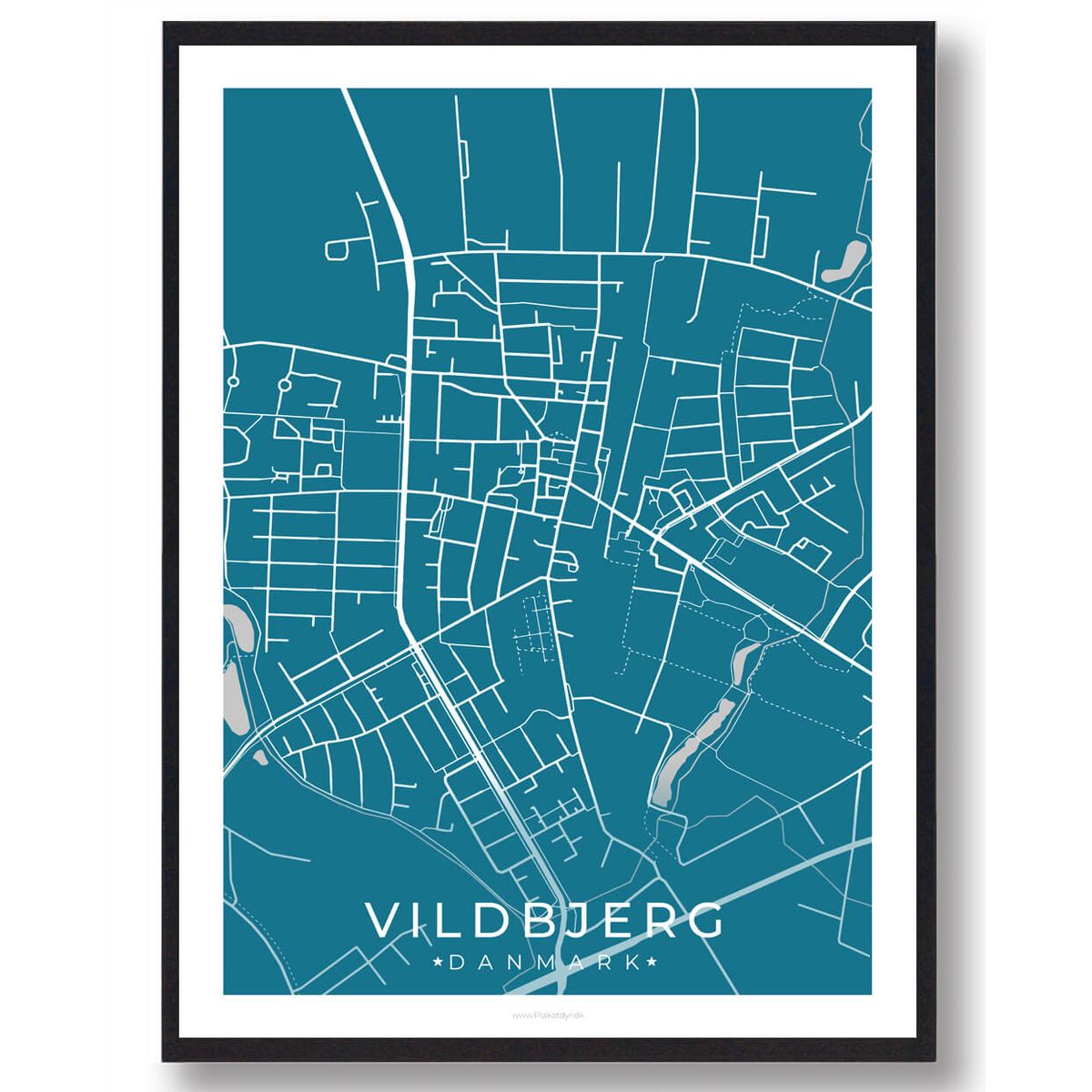 Vildbjerg by plakat - blå (Størrelse: L - 50x70cm (B2))