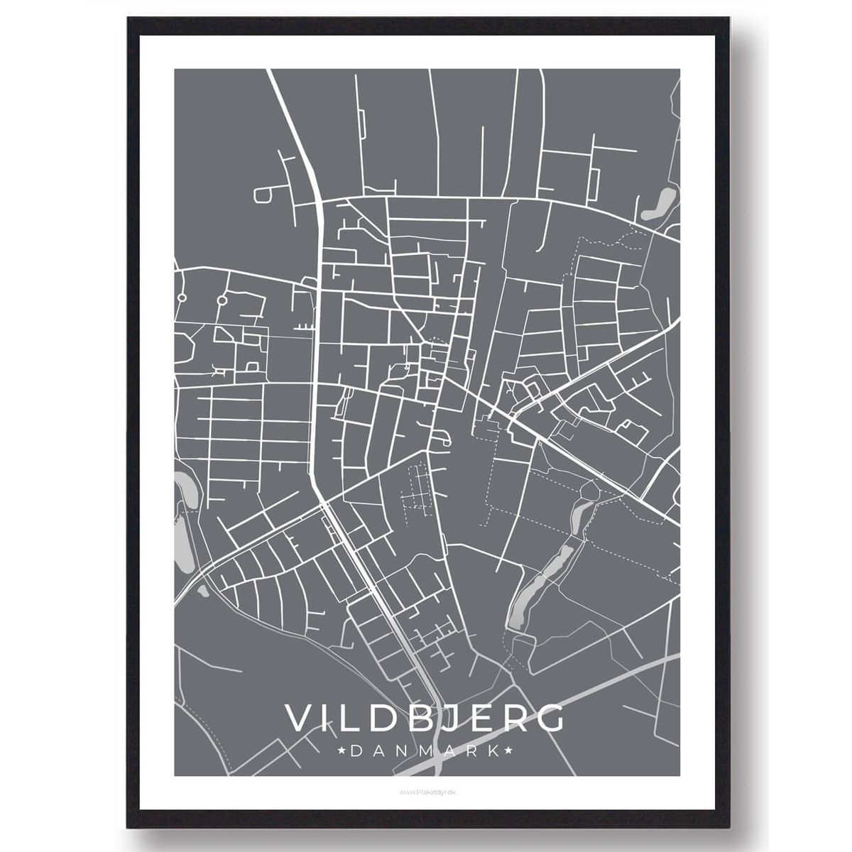 Vildbjerg by plakat - grå (Størrelse: L - 50x70cm (B2))