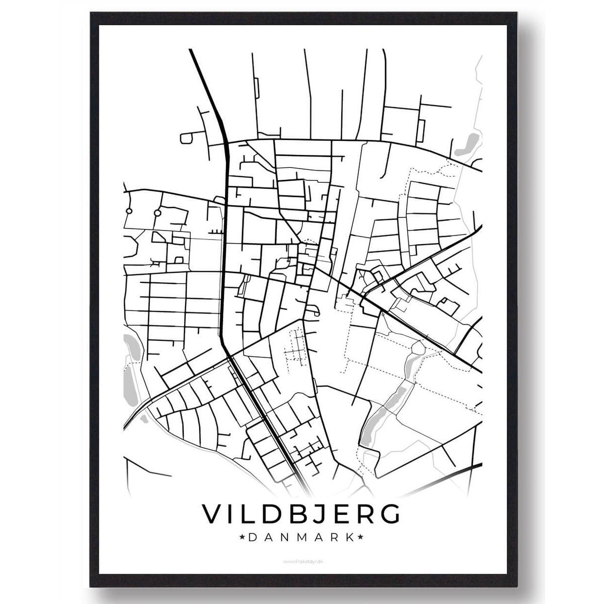 Vildbjerg by plakat - hvid (Størrelse: L - 50x70cm (B2))