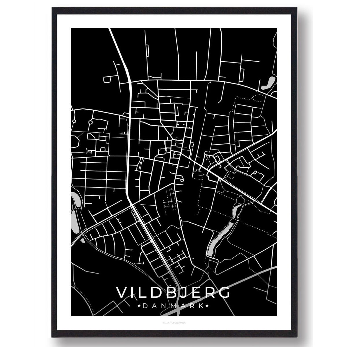 Vildbjerg by plakat - sort (Størrelse: L - 50x70cm (B2))