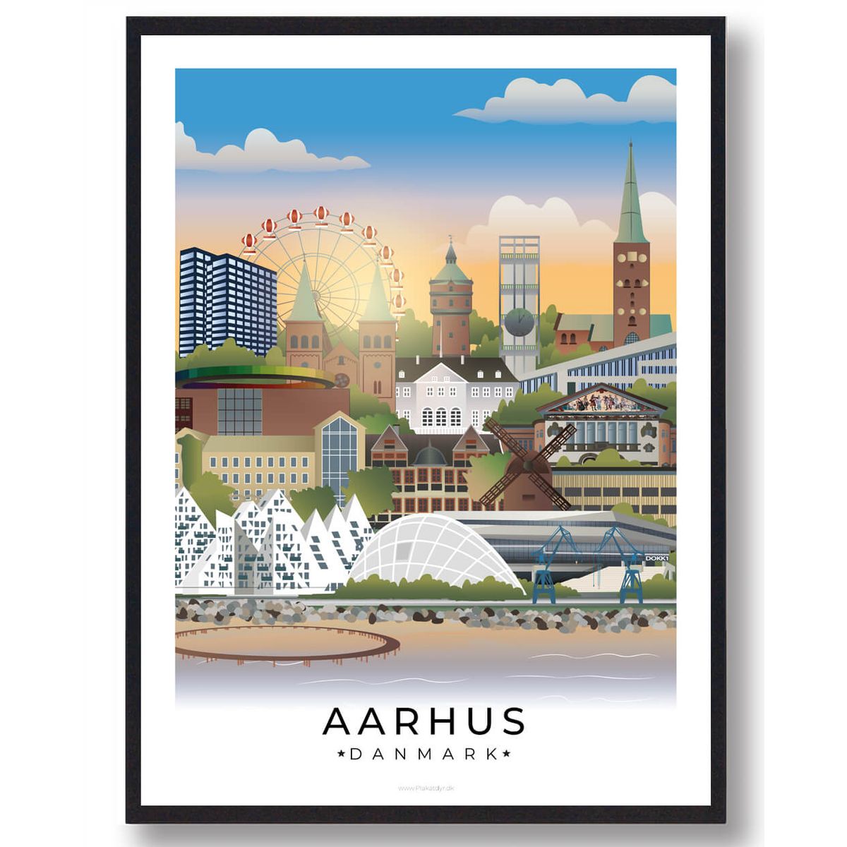 Aarhus byplakat med hvid kant (RESTPARTI) (Størrelse: M - 30x40cm)