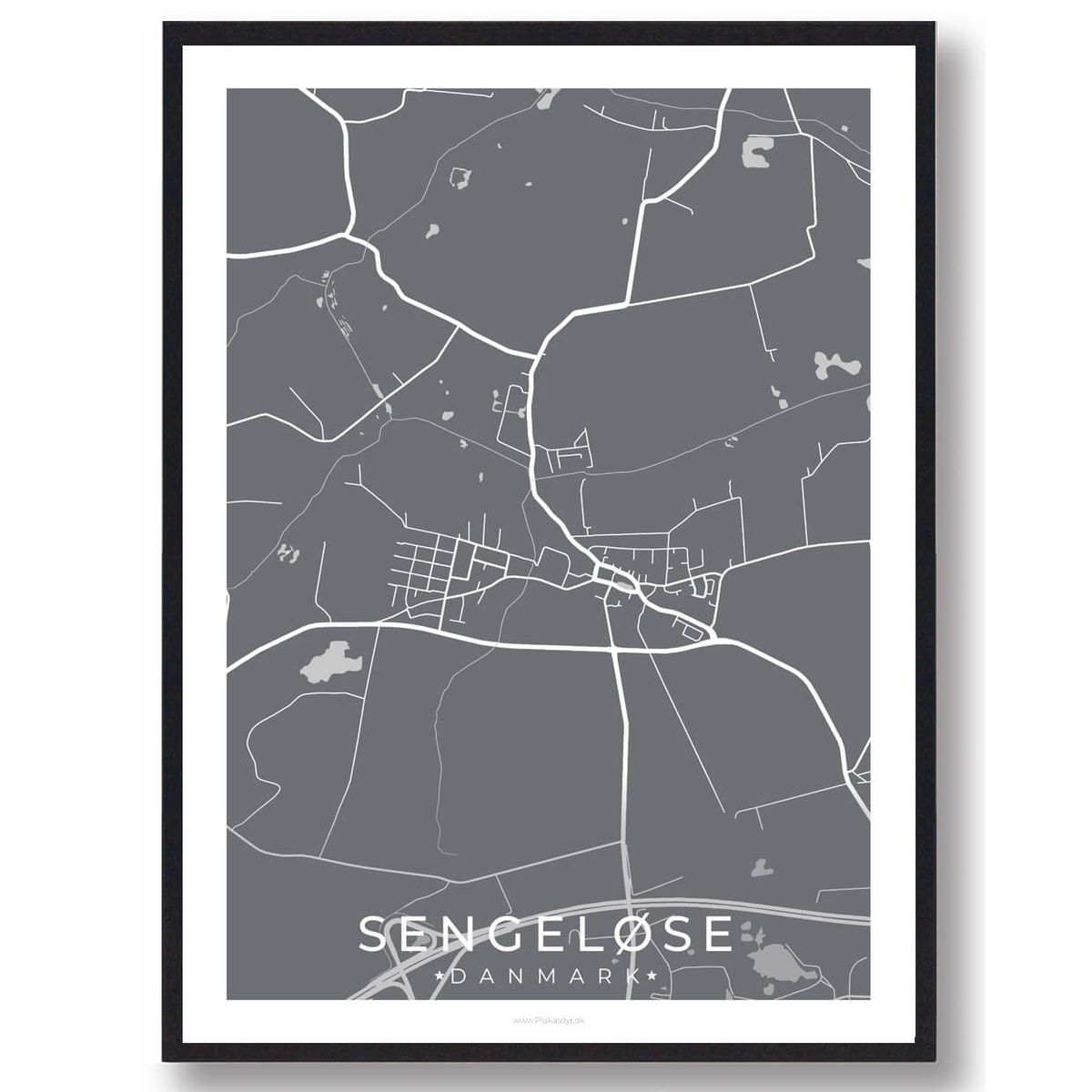 Sengeløse by plakat - grå (Størrelse: L - 50x70cm (B2))