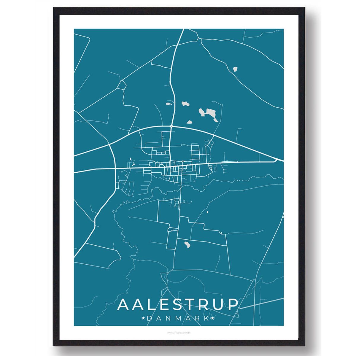 Aalestrup by plakat - blå (Størrelse: L - 50x70cm (B2))