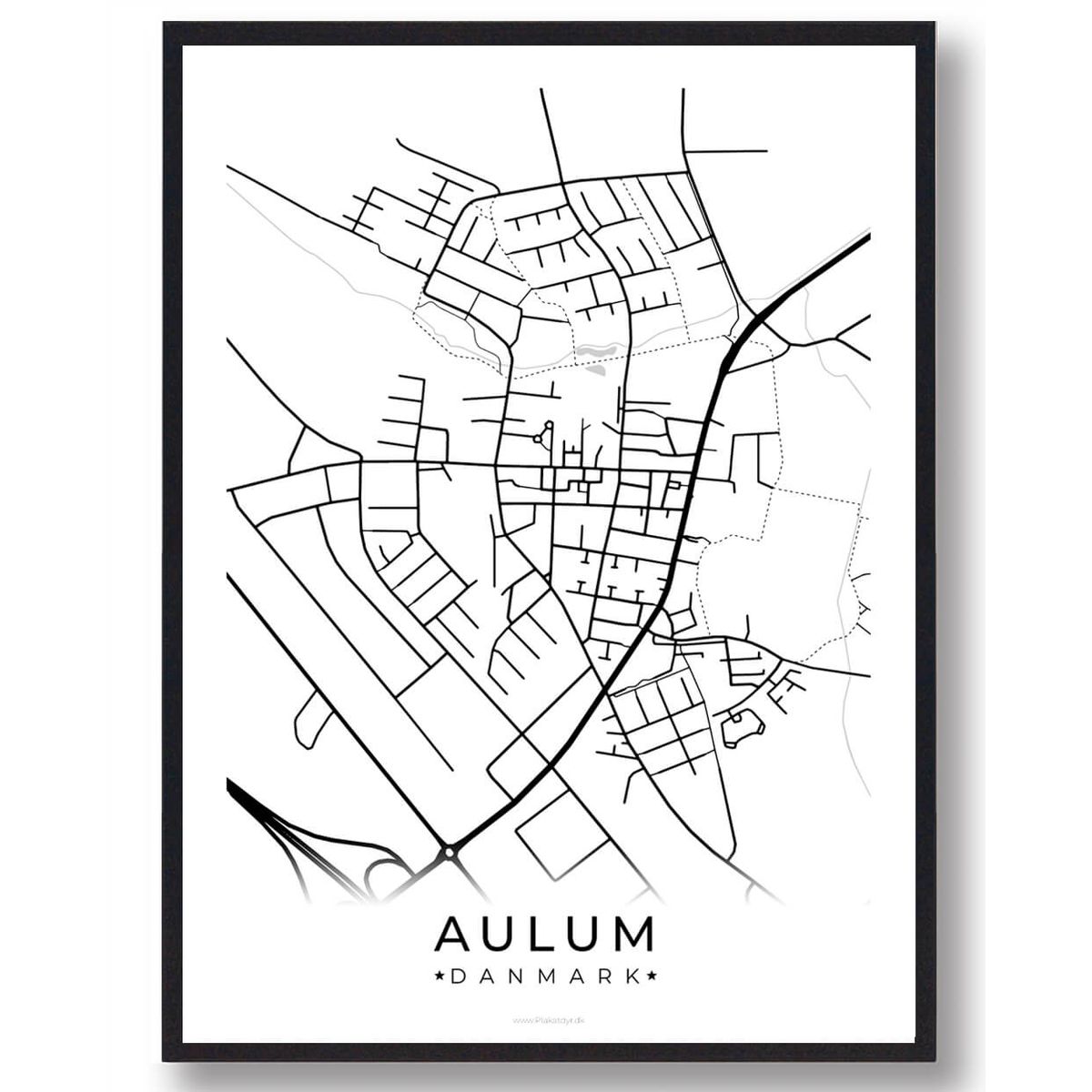 Aulum by plakat - hvid (Størrelse: L - 50x70cm (B2))