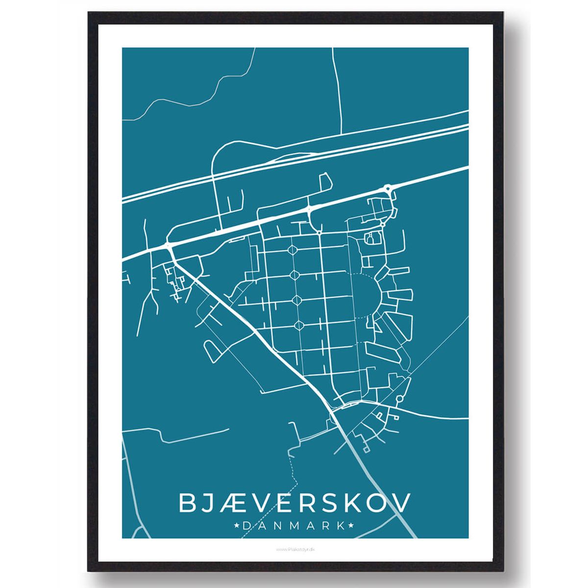 Bjæverskov by plakat - blå (Størrelse: L - 50x70cm (B2))