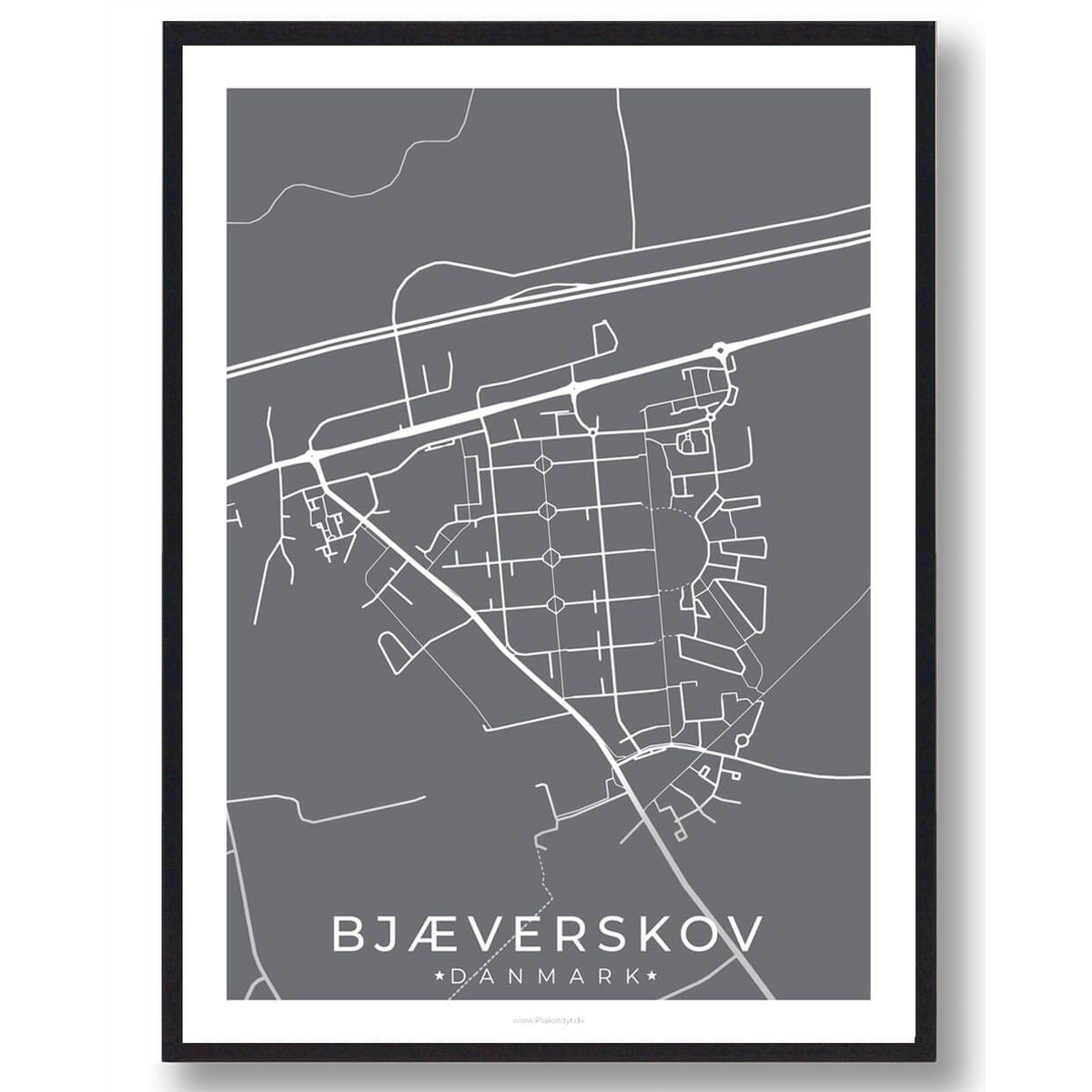 Bjæverskov by plakat - grå (Størrelse: L - 50x70cm (B2))