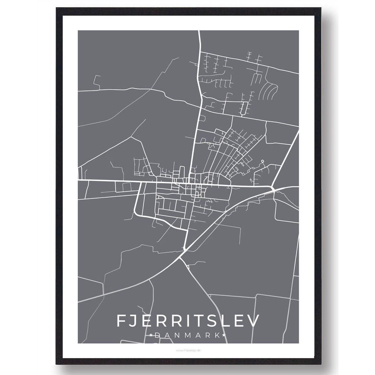 Fjerritslev by plakat - grå (Størrelse: L - 50x70cm (B2))