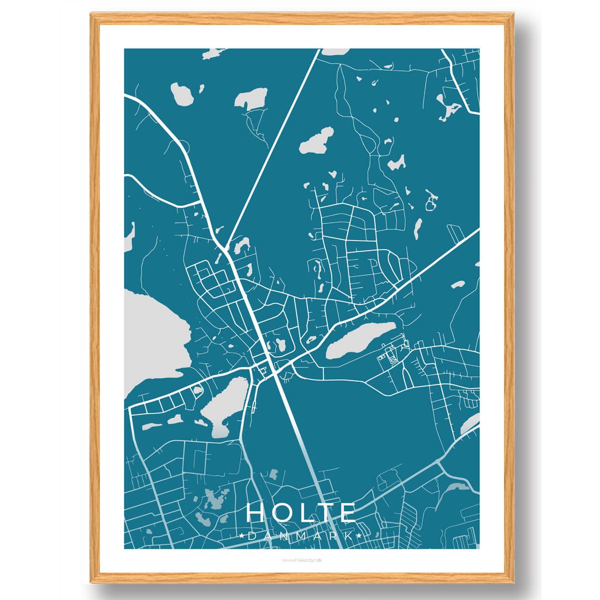 Holte by plakat - blå (Størrelse: L - 50x70cm (B2))