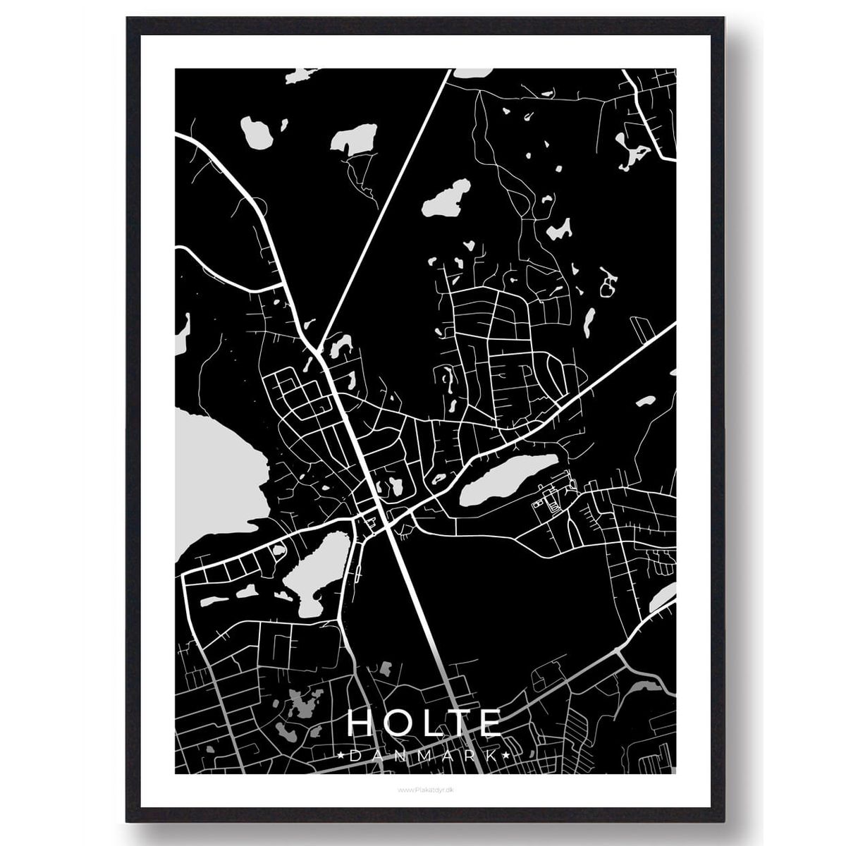 Holte by plakat - sort (Størrelse: L - 50x70cm (B2))