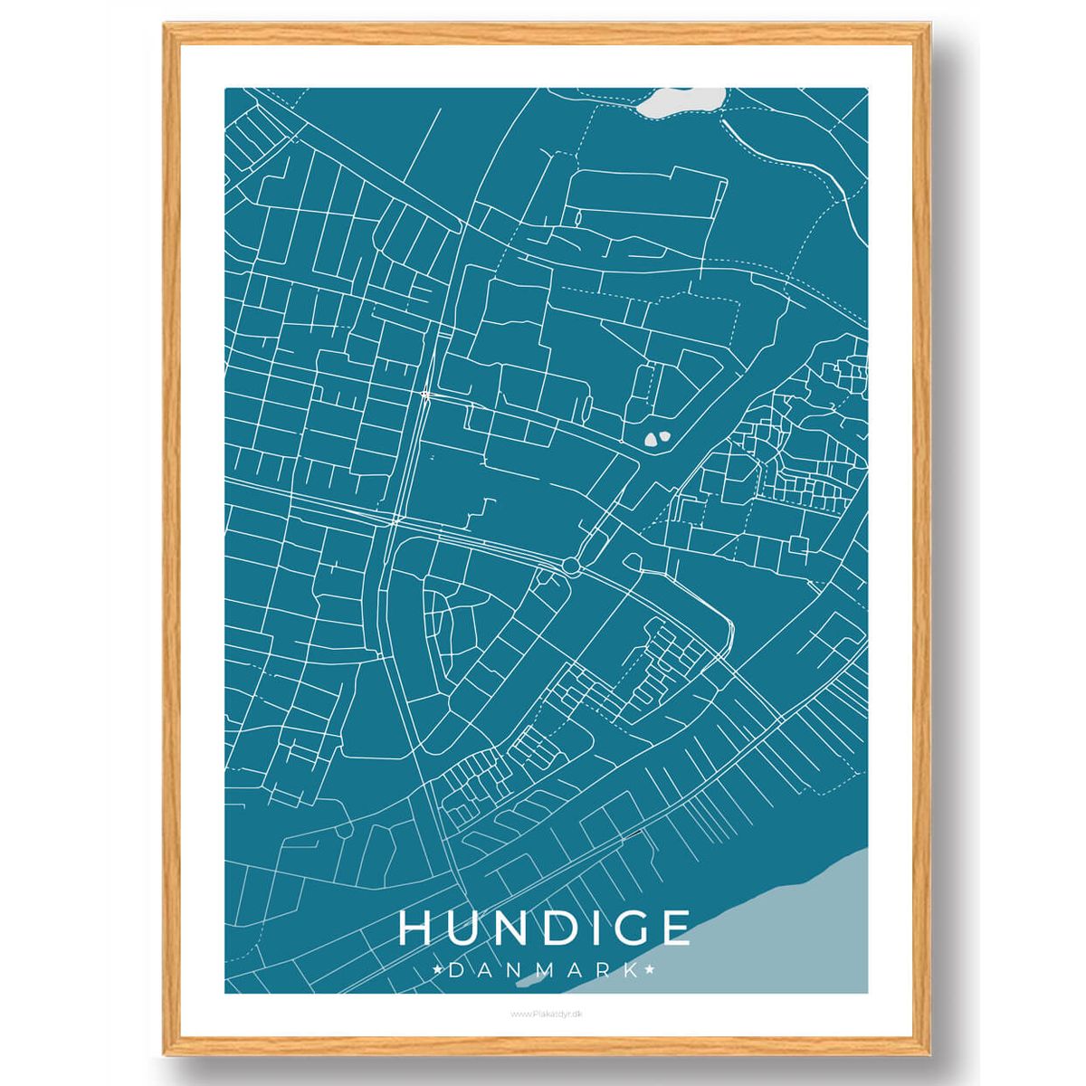 Hundige by plakat - blå (Størrelse: L - 50x70cm (B2))