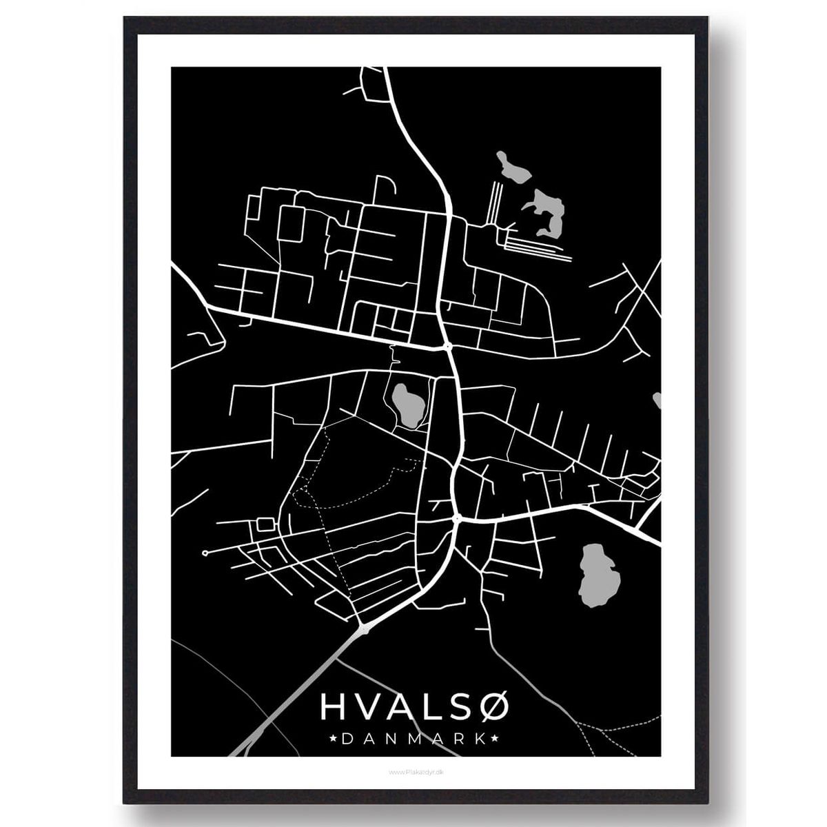 Hvalsø by plakat - sort (Størrelse: L - 50x70cm (B2))