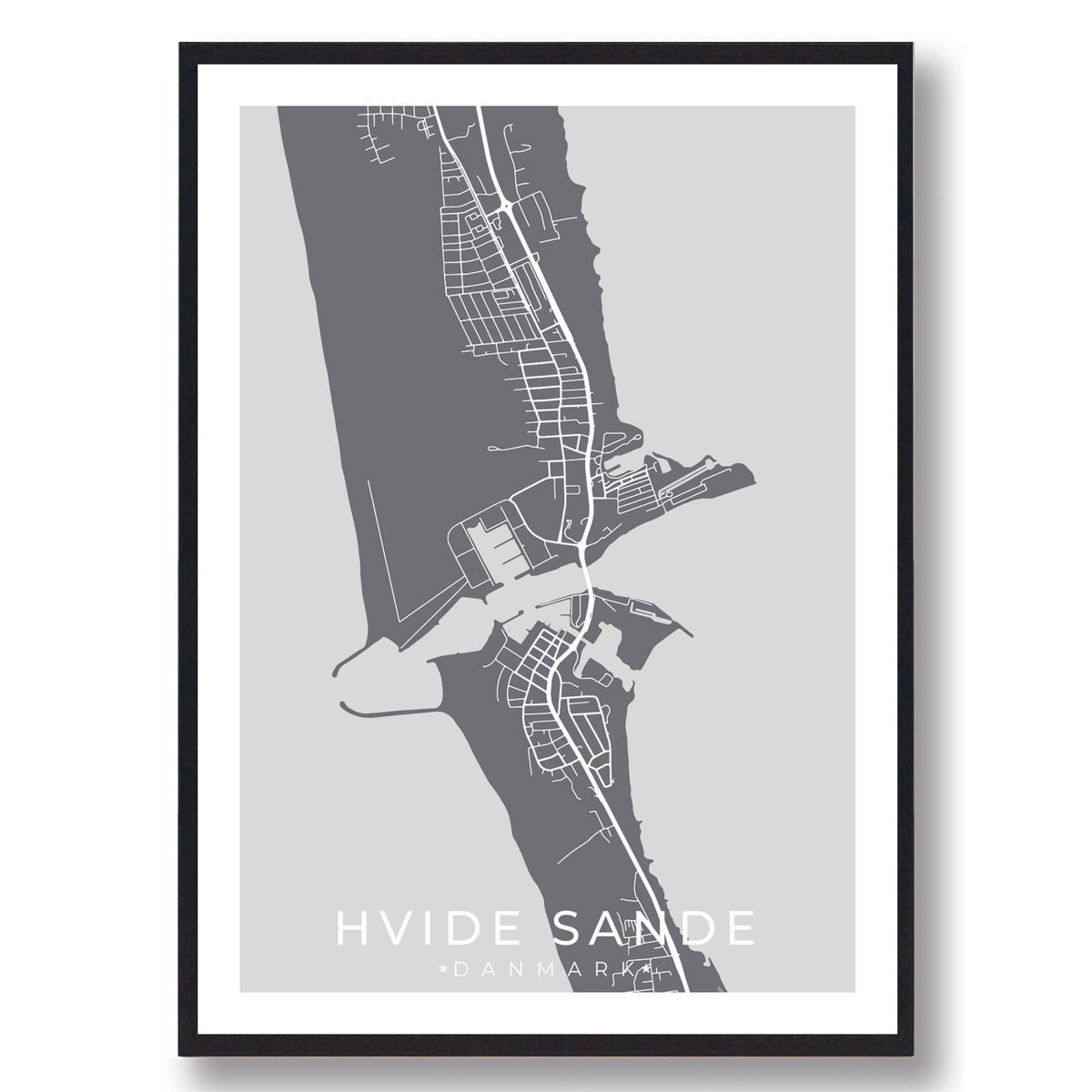 Hvide Sande by plakat - grå (Størrelse: L - 50x70cm (B2))